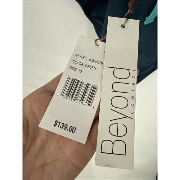 Beyond Control Womens Size 10 Teal Ruffle Tiered Color Block One-Piece Swimsuit - Picture 5 of 6